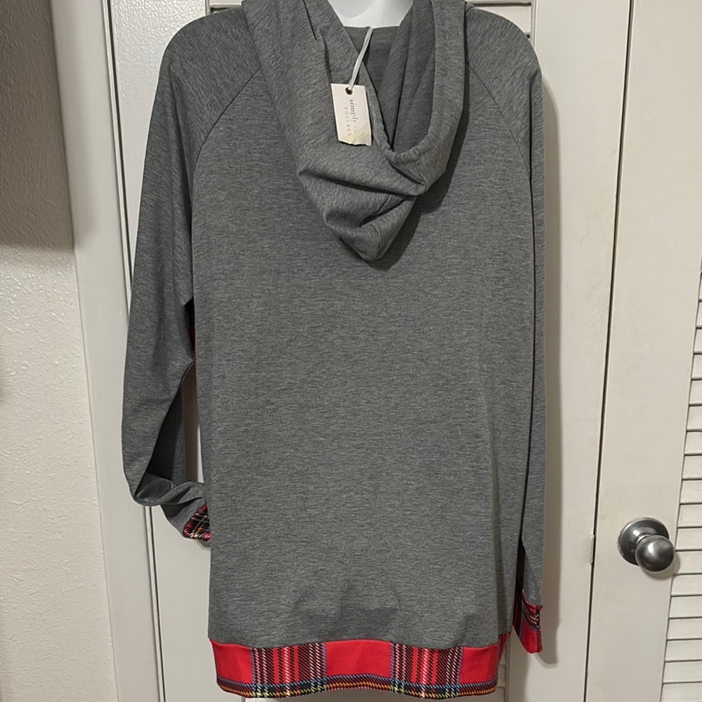 Simply Southern Gray and Red Plaid Hoodie - Picture 5 of 5